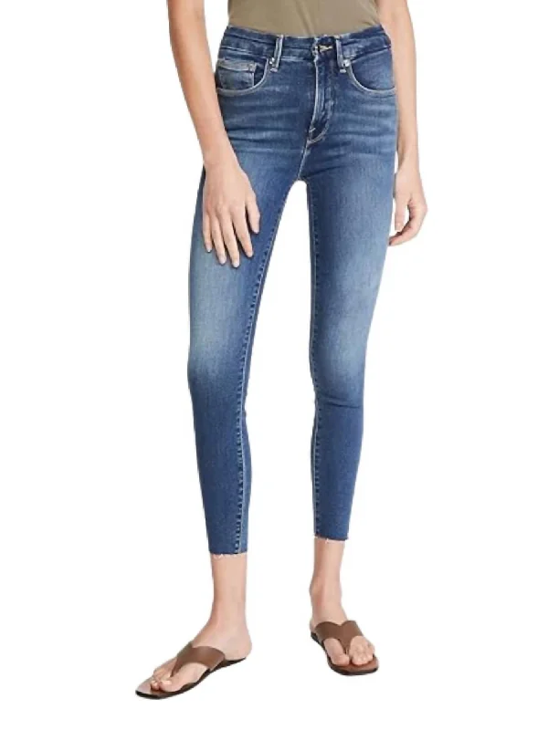 comfy pull-on stretch jeans for women -Waist Crop Raw Edge Jeans In Blue 331