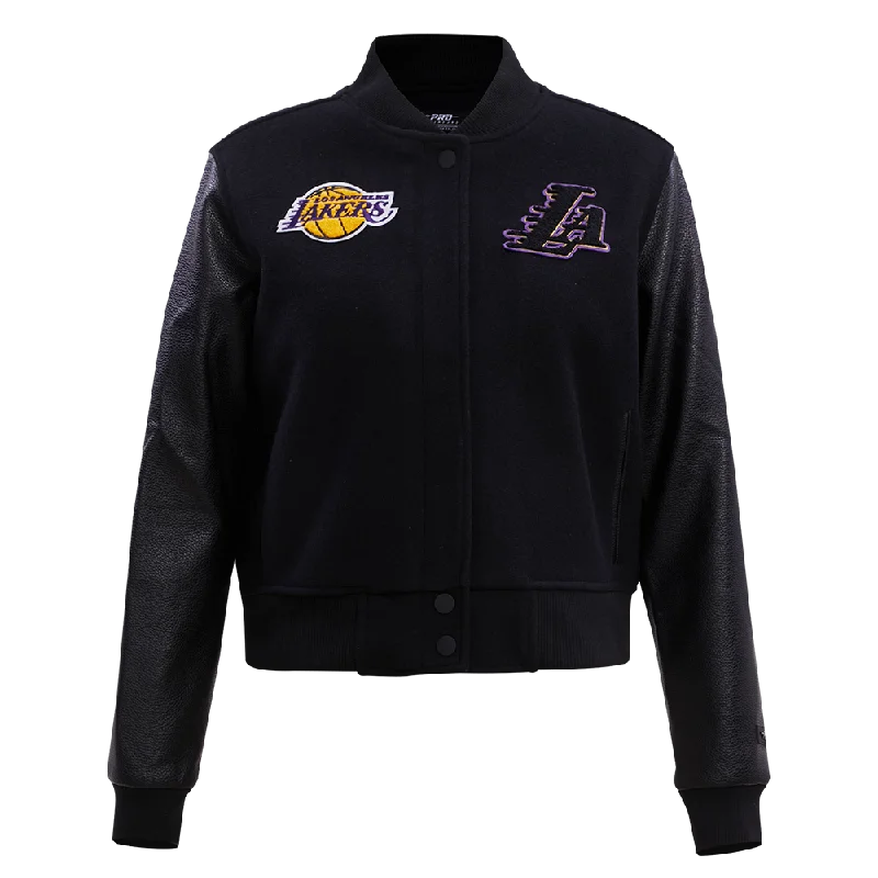 women's long trench coat -NBA LOS ANGELES LAKERS CLASSIC WOOL WOMEN'S VARSITY JACKET (JET BLACK)