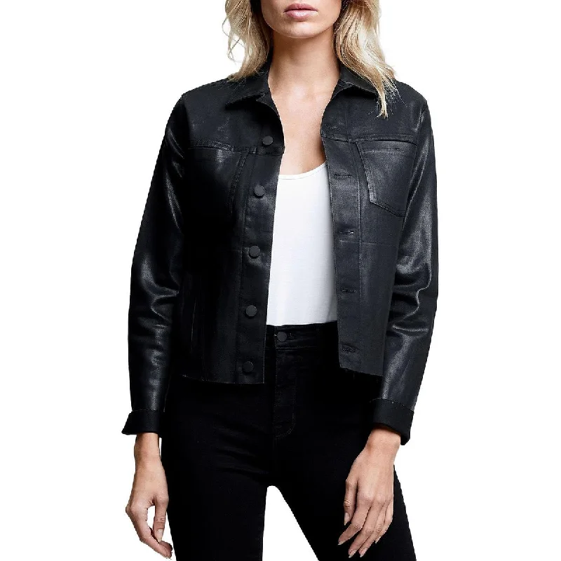 professional work blazer for women -L'Agence Womens Janelle Slim Coated Trucker Jacket