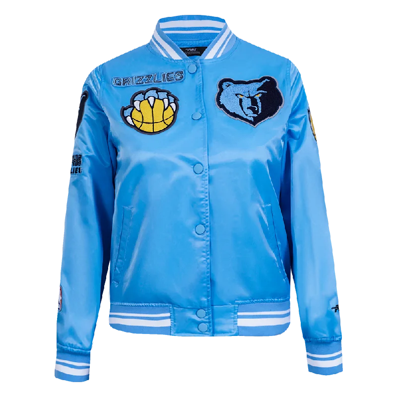 warm padded coat for women -NBA MEMPHIS GRIZZLIES RETRO CLASSIC WOMEN'S RIB SATIN JACKET (UNIVERSITY BLUE)