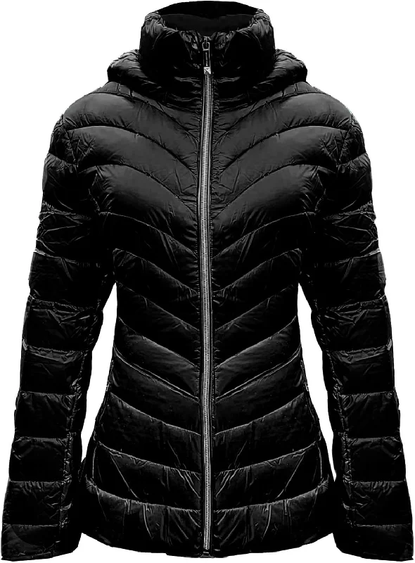 ladies' quilted coat -Michael Michael Kors Women's Down Chevron Packable Jacket, Black