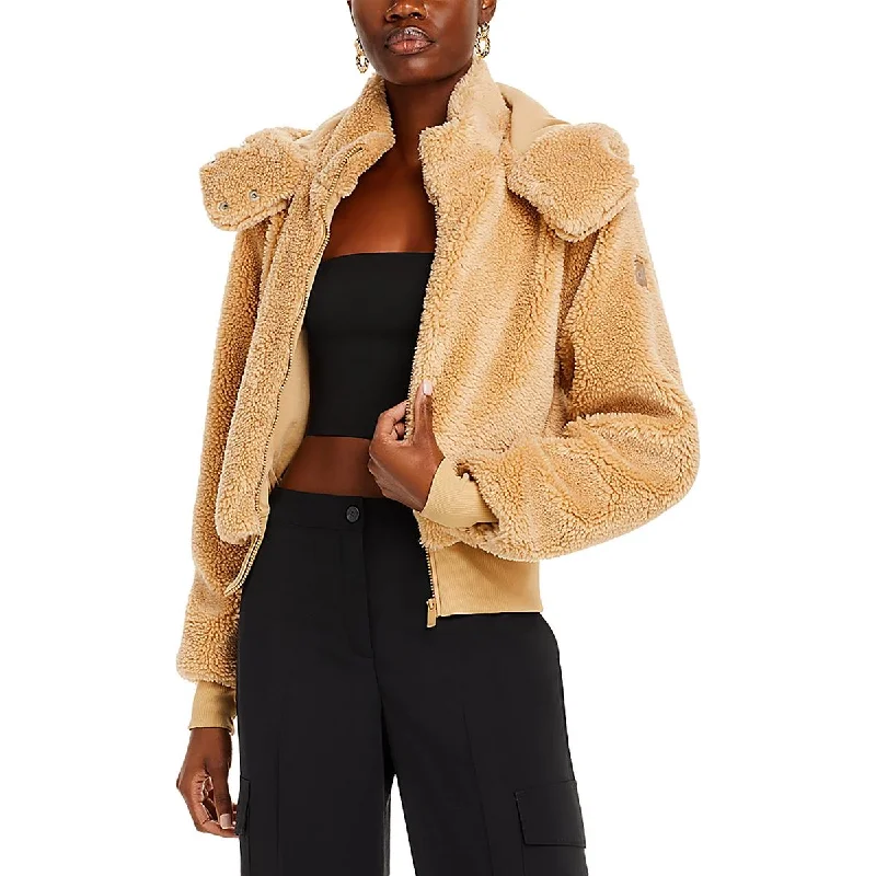 chic oversized blazer for women -Alo Womens Faux Fur Hooded Faux Fur Coat