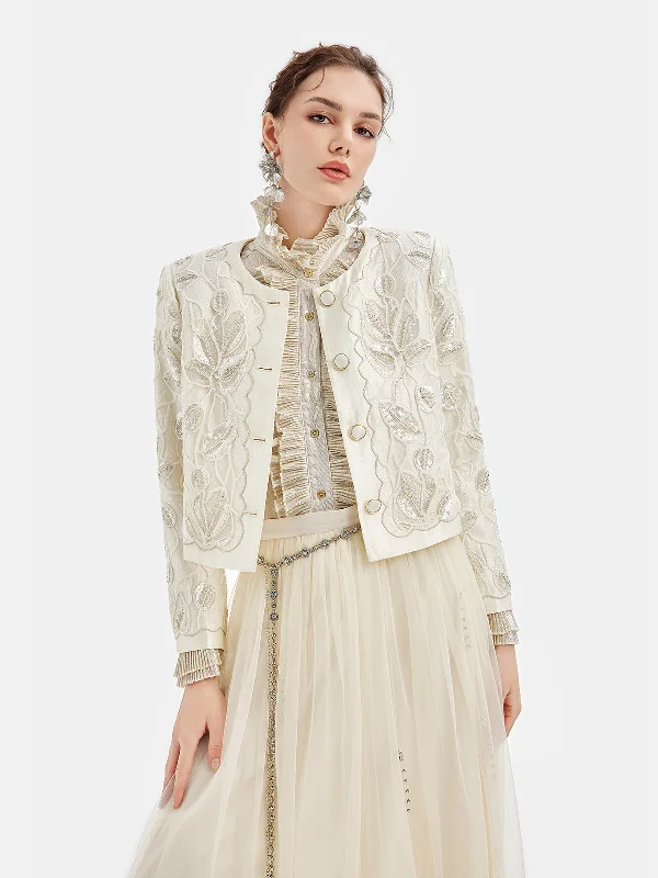 women's slim fit blazer -Relief Embroidered Court Jewel Jacket