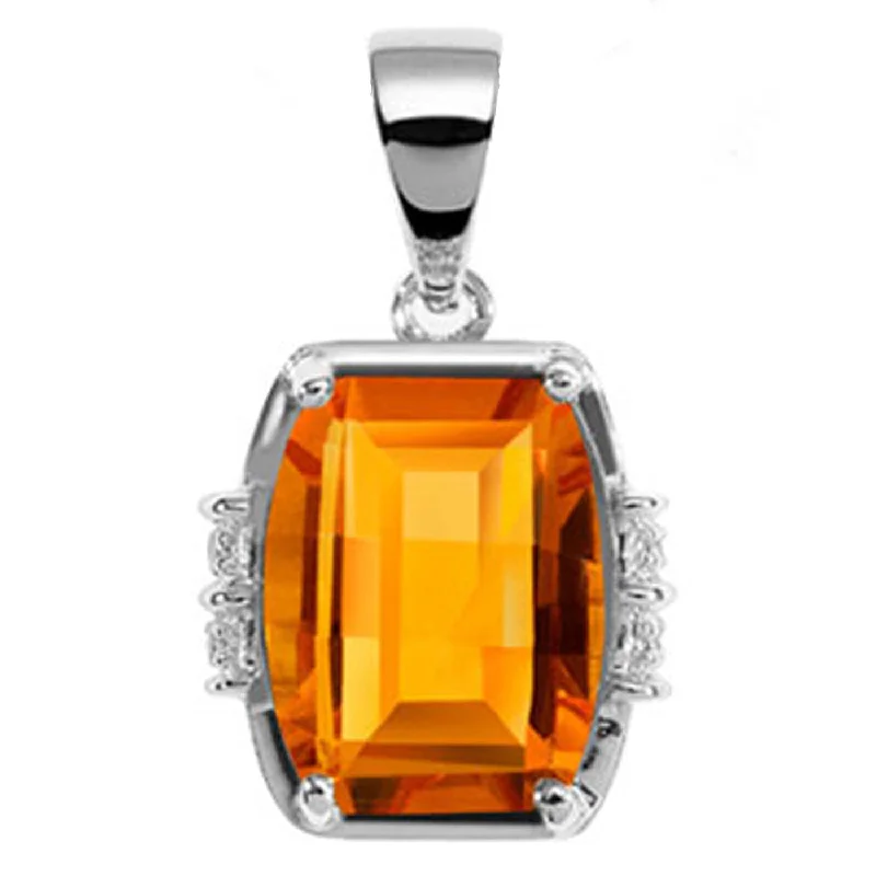 women's reversible coat -14k White Gold Barrel-Cut Citrine and Diamond Pendant