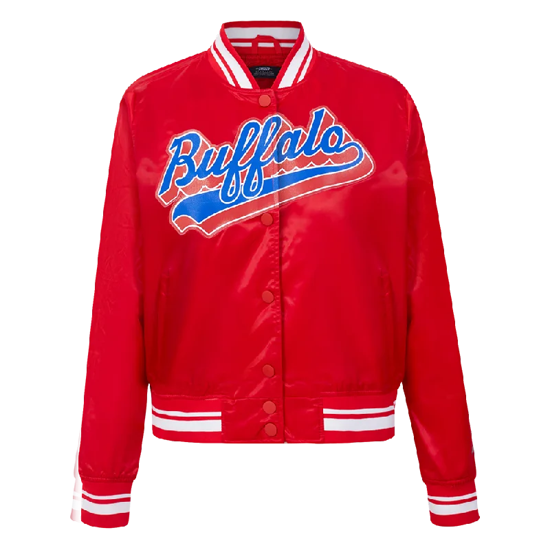 ladies' sporty windbreaker -NFL BUFFALO BILLS SCRIPT TAIL WOMEN'S RIB SATIN JACKET (RED)