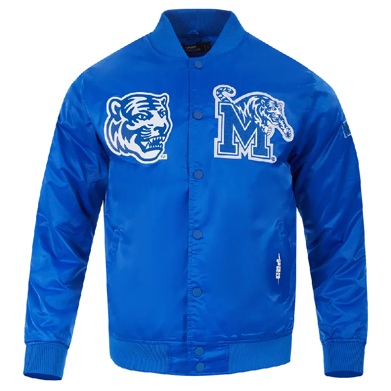 classic trench raincoat for women -UNIVERSITY OF MEMPHIS CLASSIC SATIN JACKET (ROYAL BLUE)