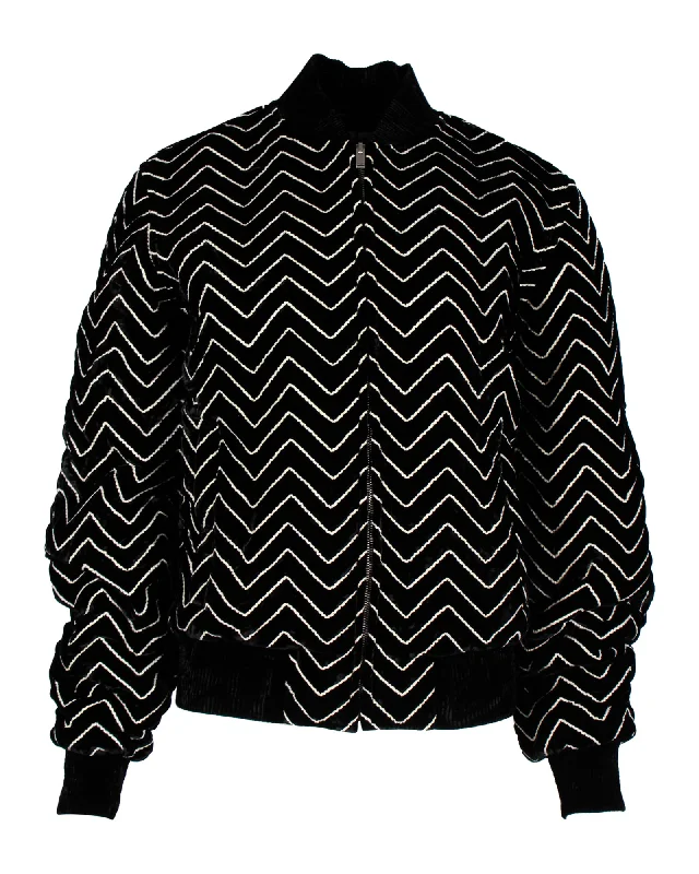 stylish fleece-lined coat for women -Saint Laurent Zigzag Velvet Bomber Jacket in Black Viscose