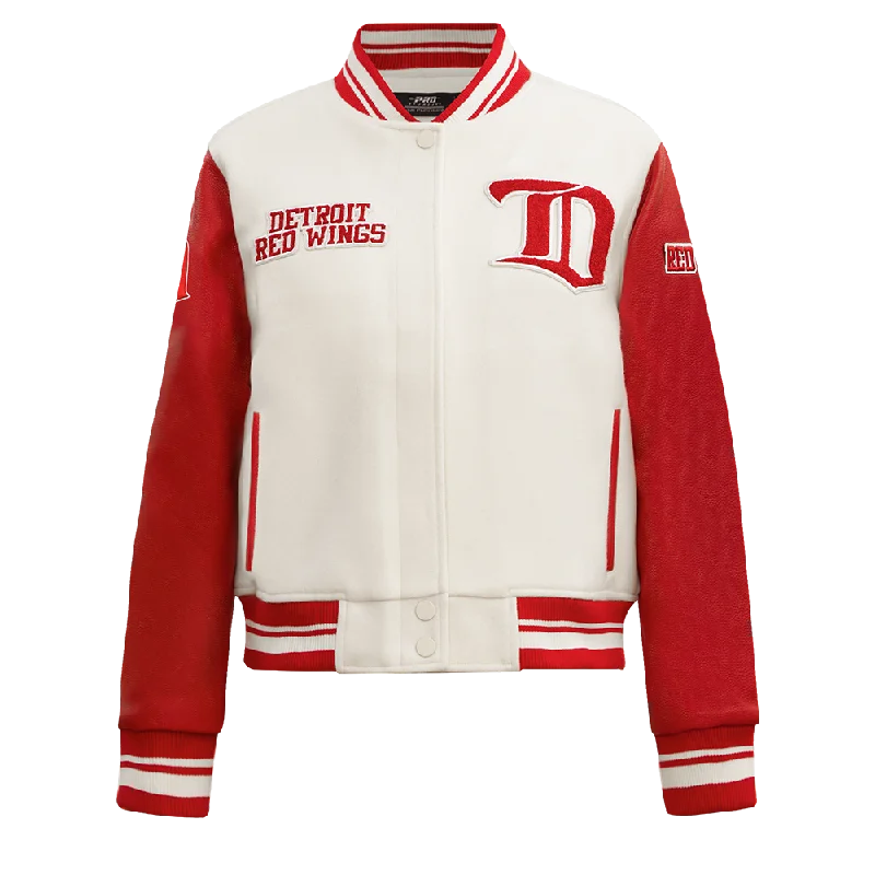 women's long trench coat -NHL DETROIT RED WINGS RETRO CLASSIC WOMEN'S RIB WOOL VARSITY JACKET (EGGSHELL/ RED)