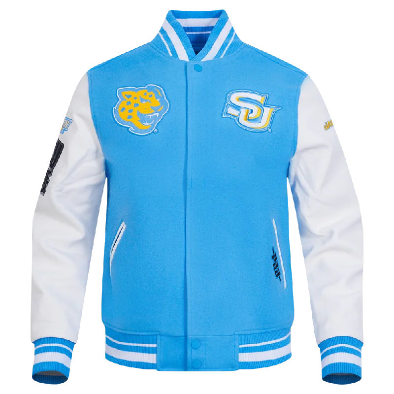 oversized women's coat -SOUTHERN UNIVERSITY CLASSIC RIB WOOL VARSITY JACKET (UNIVERSITY BLUE/WHITE)