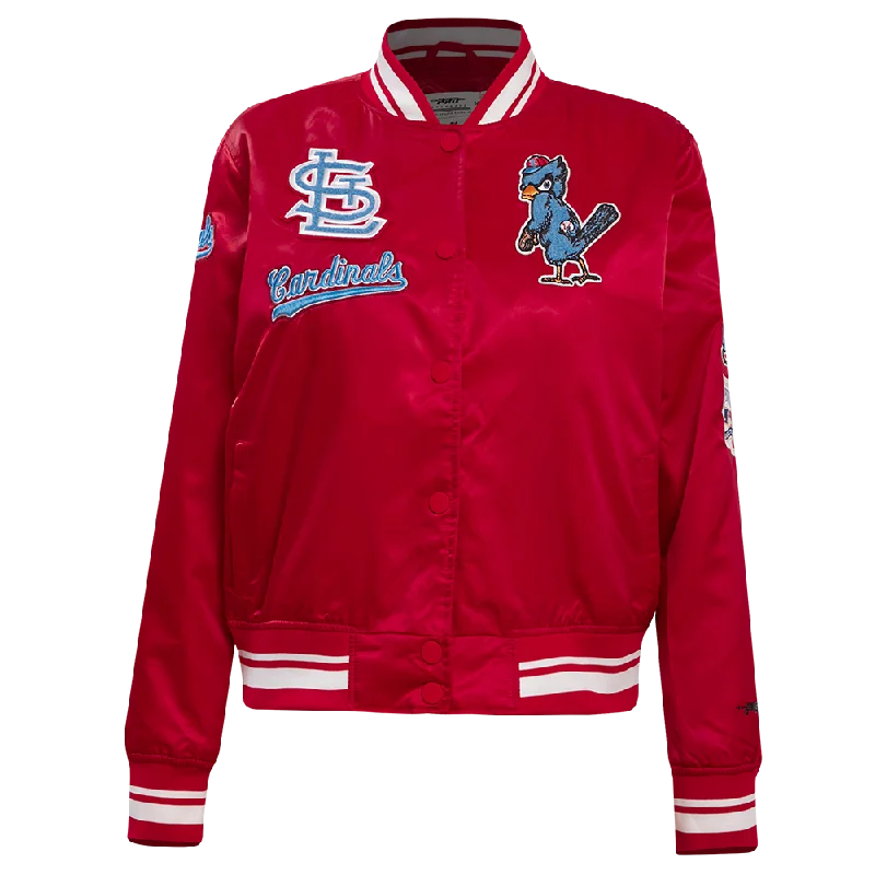 warm shearling coat for women -MLB ST. LOUIS CARDINALS RETRO CLASSIC WOMEN'S RIB SATIN JACKET (RED)