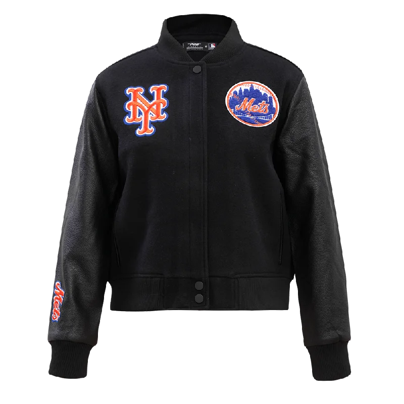 women's slim fit blazer -MLB NEW YORK METS CLASSIC WOOL WOMEN'S VARSITY JACKET (JET BLACK)