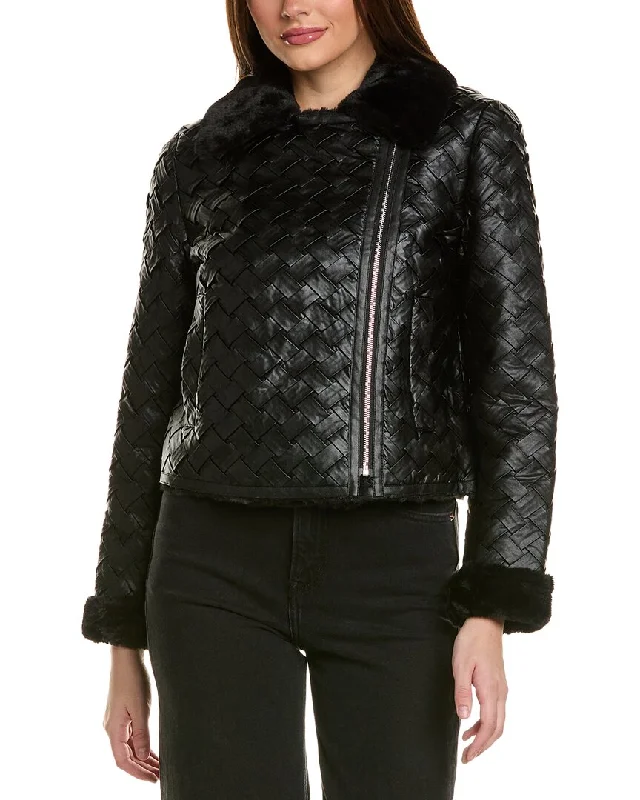 stylish women's blazer -Adrienne Landau Basketweave Bomber Jacket