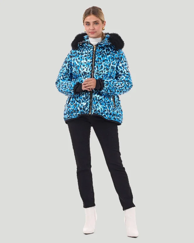 ladies' puffer jacket -Apres-Ski Jacket with Detachable Fox Hood Trim