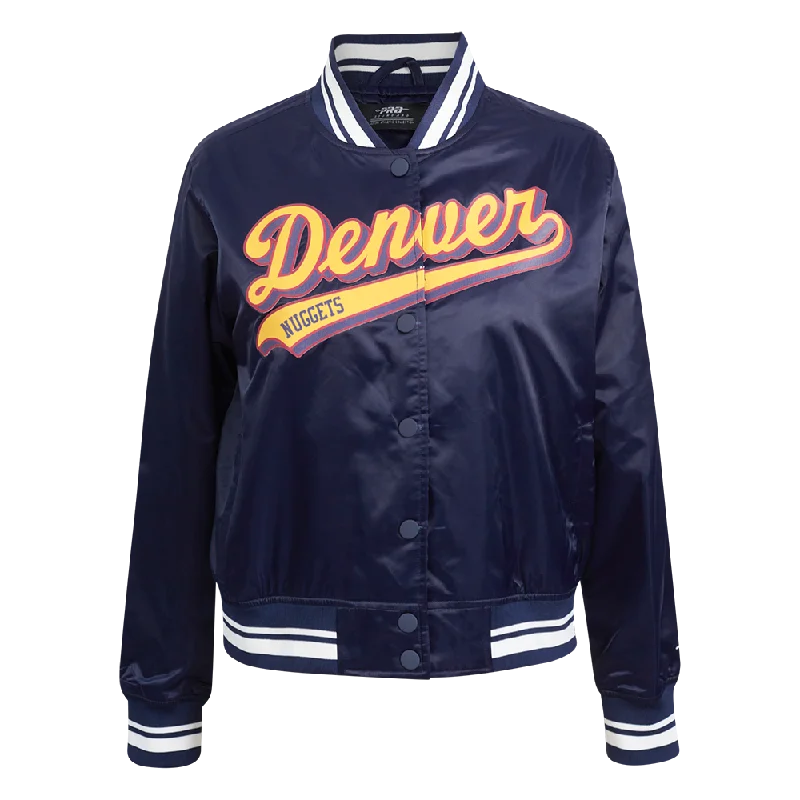 women's belted trench coat -NBA DENVER NUGGETS SCRIPT TAIL WOMEN'S SATIN JACKET (MIDNIGHT NAVY)