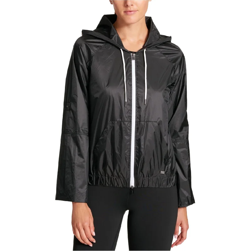 ladies' cashmere overcoat -DKNY Womens Fabric Roll Cuff Windbreaker Jacket, Black, Medium