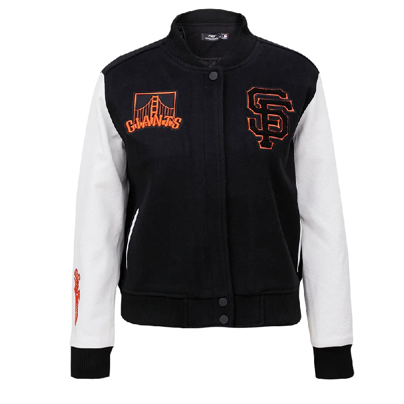 casual coats for women -MLB SAN FRANCISCO GIANTS CLASSIC WOOL WOMEN'S VARSITY JACKET (BLACK/WHITE)