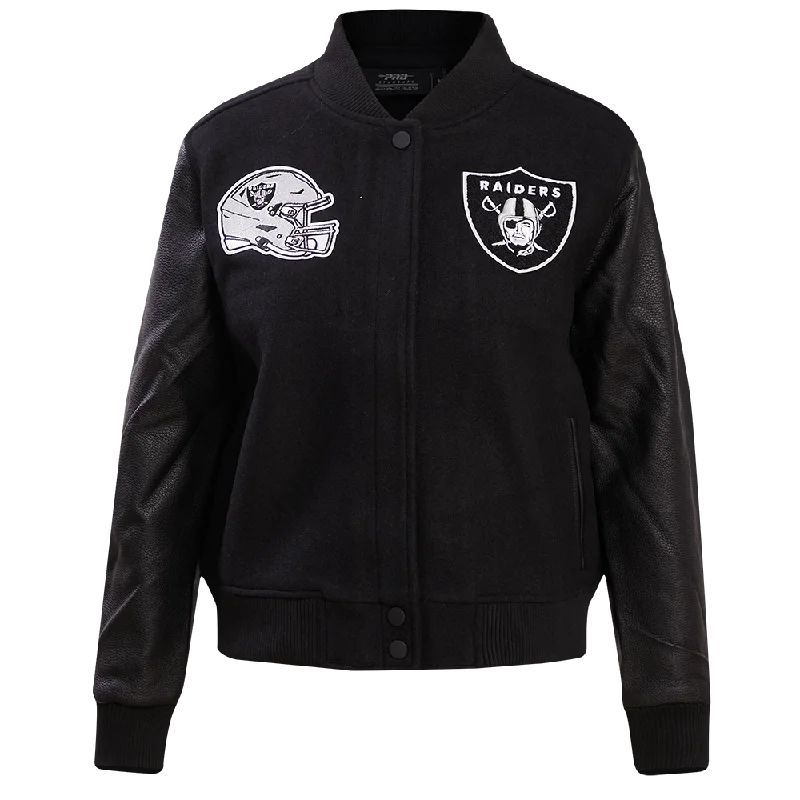 stylish houndstooth coat for women -NFL LAS VEGAS RAIDERS CLASSIC WOOL WOMEN'S VARSITY JACKET (JET BLACK)