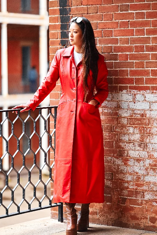 ladies' fur-lined jacket -The Great Coat in Lipstick Red Leather