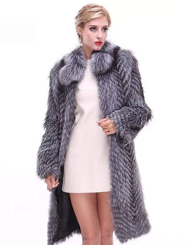 military-style coat for women -Striped Silver Fox For Coats Plus Size