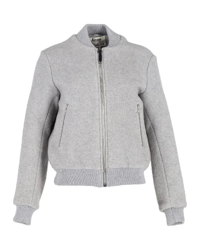 urban style cropped puffer jacket -Acne Studios Azura Bomber Jacket in Grey Wool