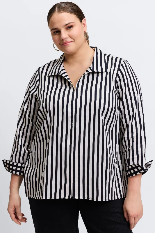 women's henley short sleeve shirt -Agnes Plus No Iron Stripe & Gingham Shirt