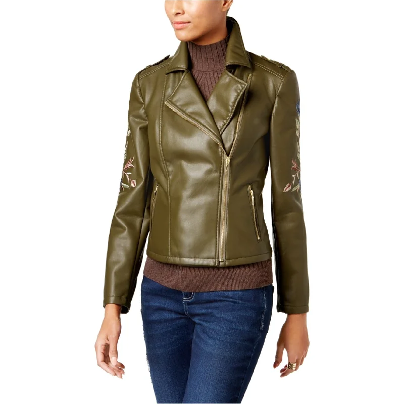 ladies' longline puffer coat -I-N-C Womens Embroidered Motorcycle Jacket