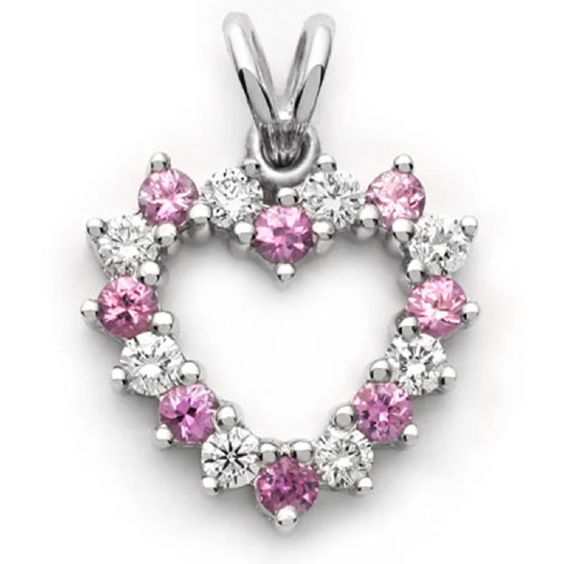 sleek minimalist coat for women -18k White Gold Pink Sapphire and Diamond Heart Pendant