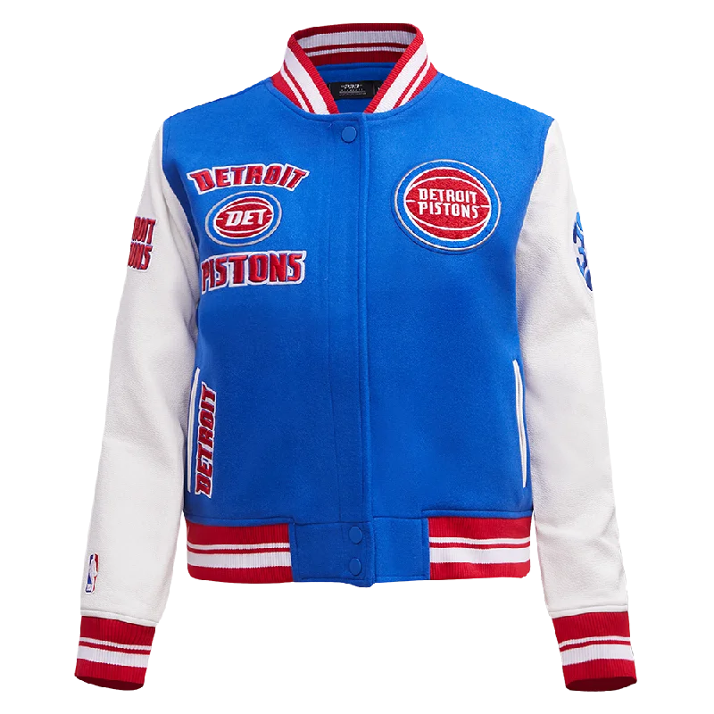 women's elegant cape coat -NBA DETROIT PISTONS RETRO CLASSIC WOMEN'S RIB WOOL VARSITY JACKET (ROYAL BLUE/RED)