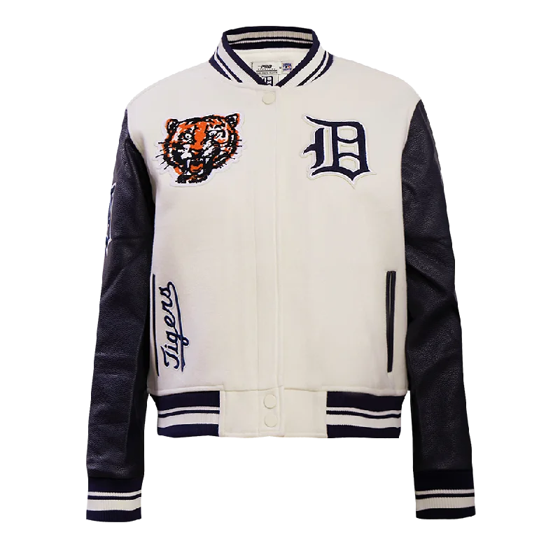 sophisticated evening coat for women -MLB DETROIT TIGERS RETRO CLASSIC WOMEN'S RIB WOOL VARSITY JACKET (EGGSHELL/MIDNIGHT NAVY)