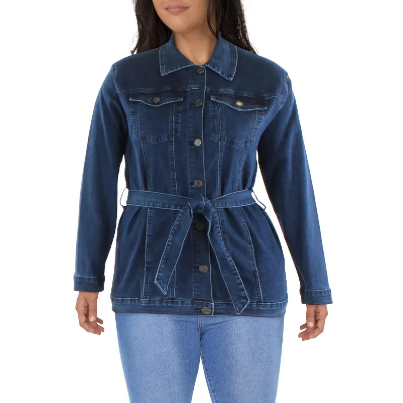 sophisticated evening coat for women -Rubberband Jeans Womens Modern Fit Belted Denim Jacket