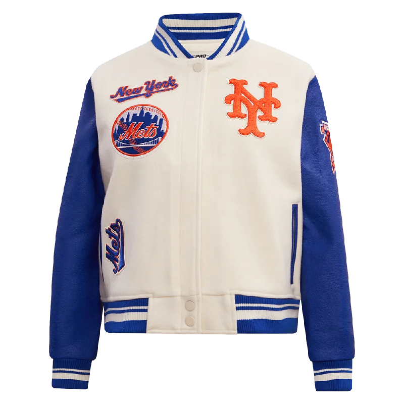 women's belted trench coat -MLB NEW YORK METS RETRO CLASSIC WOMEN'S RIB WOOL VARSITY JACKET (EGGSHELL/ROYAL BLUE)