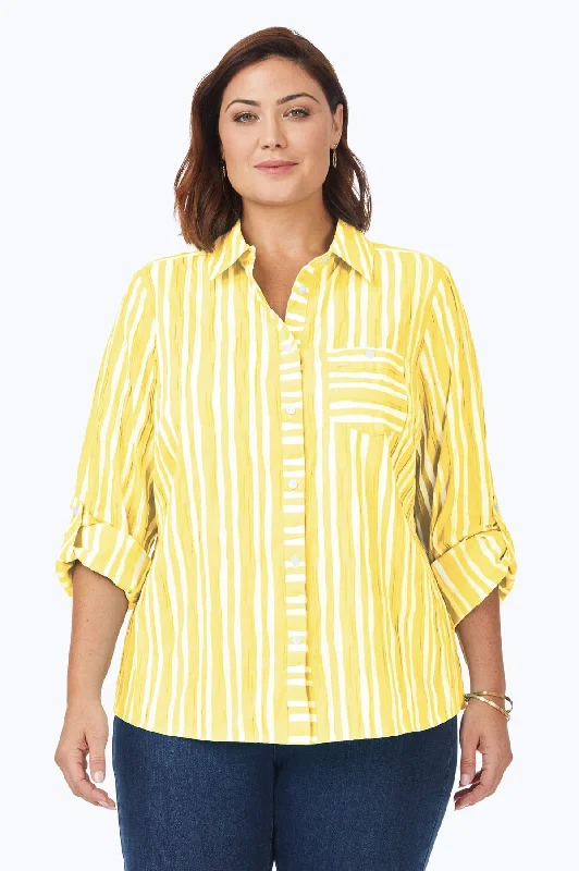 women's scoop neck short sleeve shirt -Hampton Plus Beach Stripe Crinkle Shirt