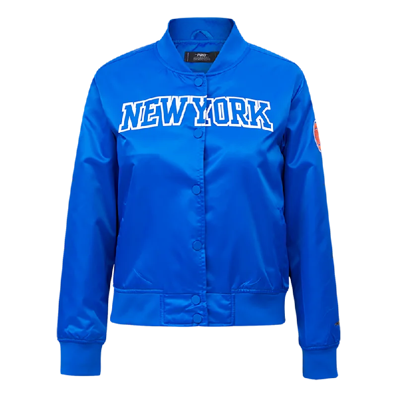 urban streetwear jacket for women -NBA NEW YORK KNICKS CLASSIC WOMEN'S SATIN JACKET (ROYAL BLUE)