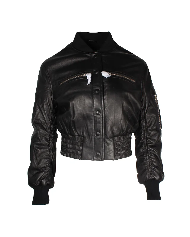 luxury designer winter coat for women -Iro Colombe Bomber Jacket in Black Leather