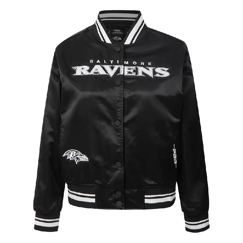 waterproof windproof raincoat for women -NFL BALTIMORE RAVENS PEARLS WOMEN'S RIB SATIN JACKET (BLACK)