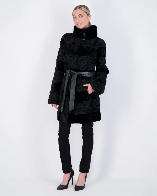 cozy oversized wrap coat for women -Lamb Stroller with Mink Sections