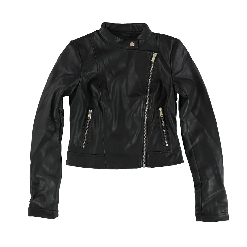 stylish leather jacket for women -bar III Womens Croppped Motorcycle Jacket, Black, X-Small