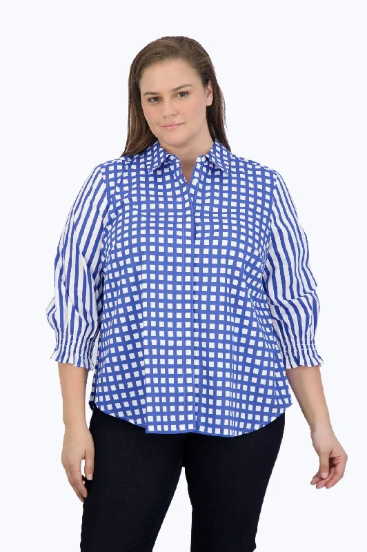 seamless compression short sleeve t-shirts for women -Olivia Plus No Iron Gingham Stripe Combo Shirt