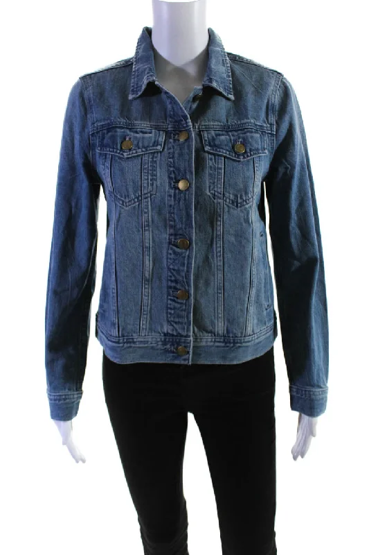 casual oversized shacket for women -J Crew Womens Cotton Darted Light Wash Buttoned Collar Denim Jacket Blue