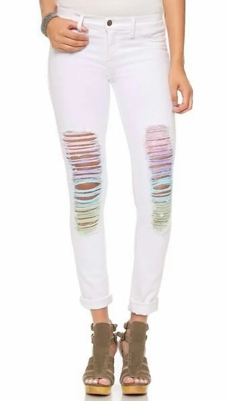 trendy patchwork jeans for women -Wildfox Marianne Starbuster Mid Rise Skinny Jeans In Multicolor