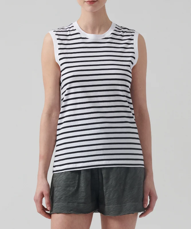 stylish knotted short sleeve tops for women -Classic Jersey Sleeveless Boy Tee - Black/ White Stripe