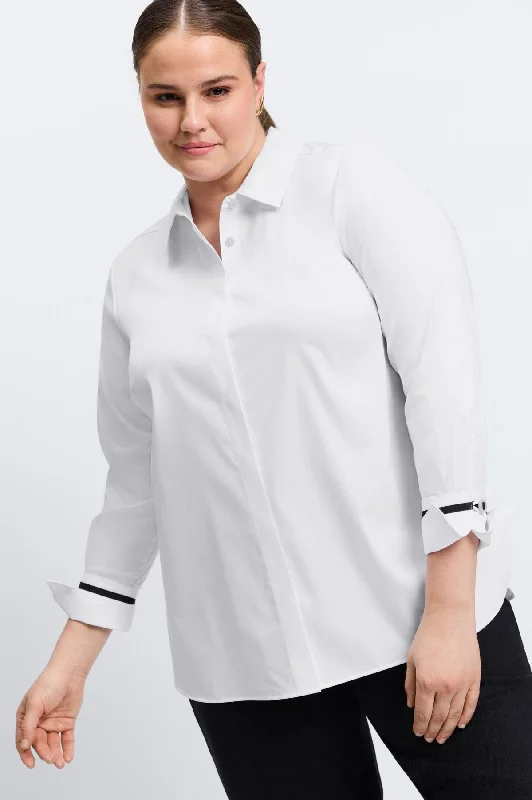 women's scoop neck short sleeve shirt -Iris Plus Stretch Matte Sateen No Iron Shirt