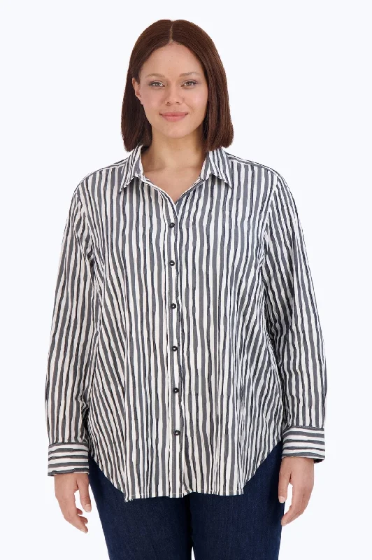 women's scoop neck short sleeve shirt -Boyfriend Plus Crinkle Stripe Combo Tunic