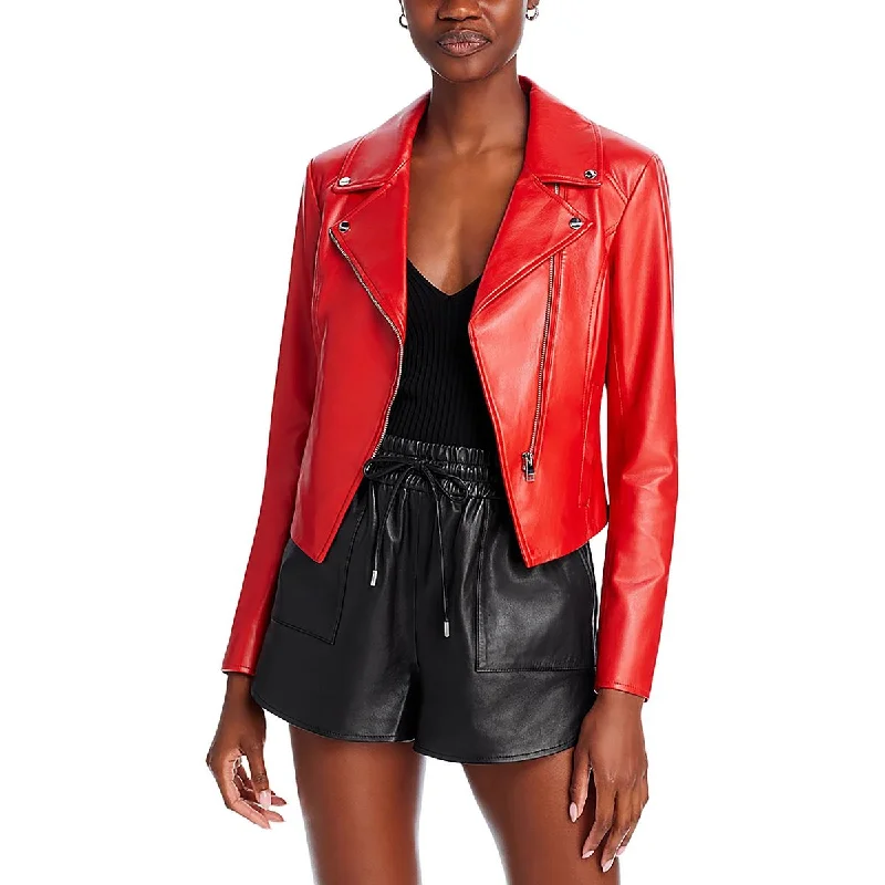 cropped wool blazer for women -LAMARQUE Womens Faux Leather Asymmetric Motorcycle Jacket