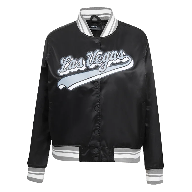 women's outdoor fleece jacket -NFL LAS VEGAS RAIDERS SCRIPT TAIL WOMEN'S SATIN JACKET (BLACK/GRAY)