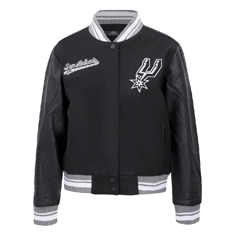 ladies' lightweight anorak coat -NBA SAN ANTONIO SPURS SCRIPT TAIL WOMEN'S WOOL VARSITY JACKET (BLACK/GRAY)