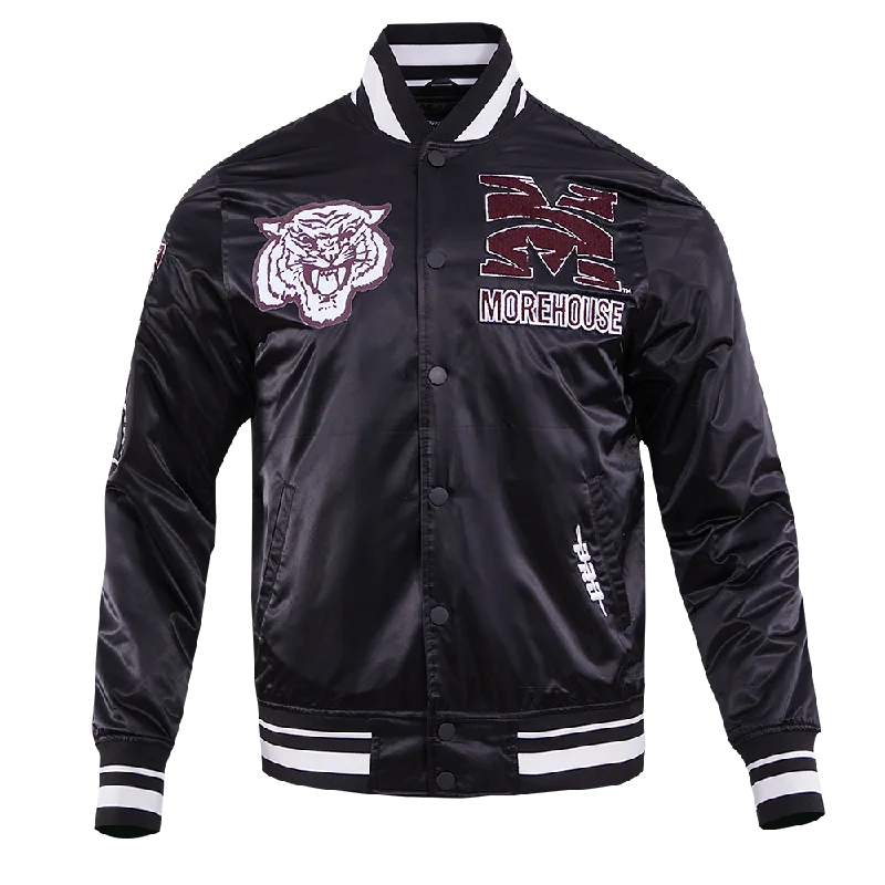 oversized women's coat -MOREHOUSE COLLEGE CLASSIC RIB SATIN JACKET (BLACK)