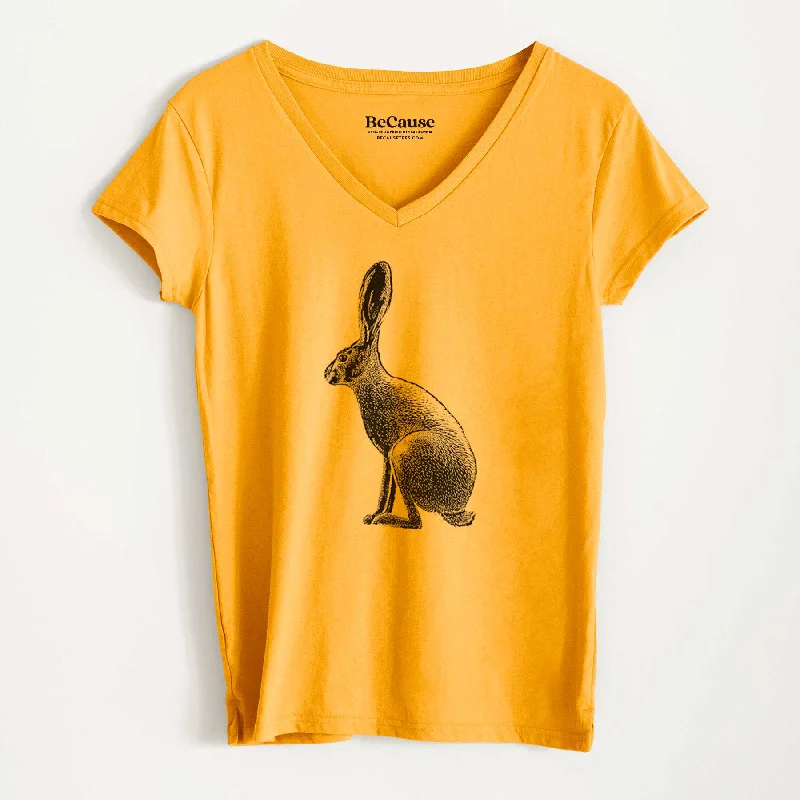 ladies' eco-friendly cotton short sleeve tees -Wild California Hare - Black-tailed Jackrabbit - Women's 100% Recycled V-neck