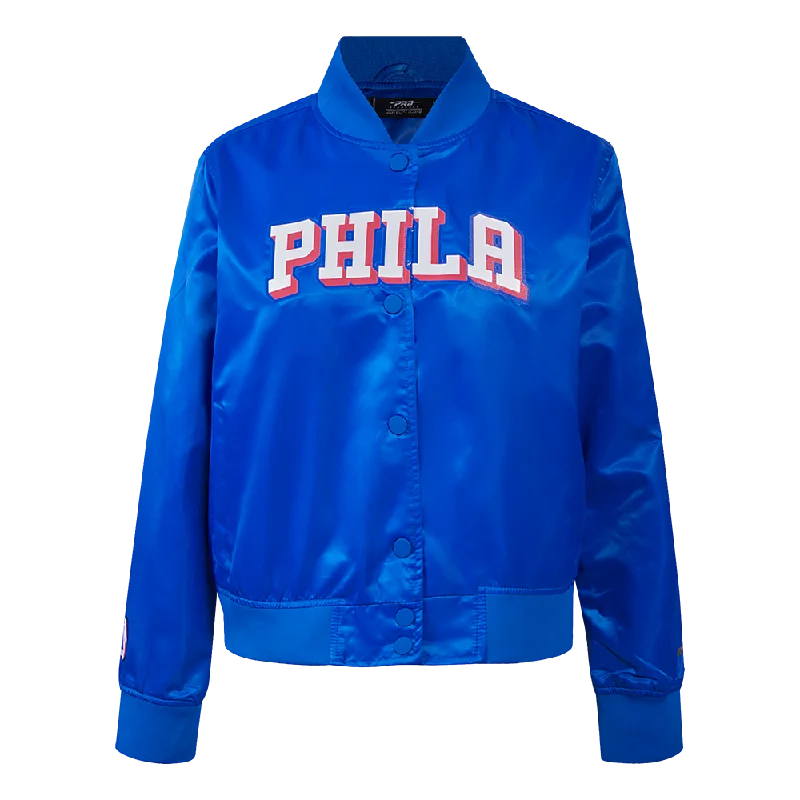 sporty track jacket for women -NBA PHILADELPHIA 76ERS CLASSIC WOMEN'S SATIN JACKET (ROYAL BLUE)