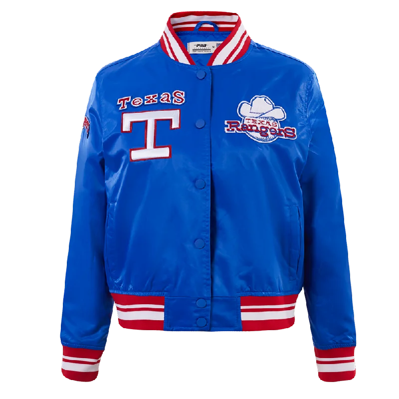 women's waterproof raincoat -MLB TEXAS RANGERS RETRO CLASSIC WOMEN'S RIB SATIN JACKET (ROYAL BLUE/RED)